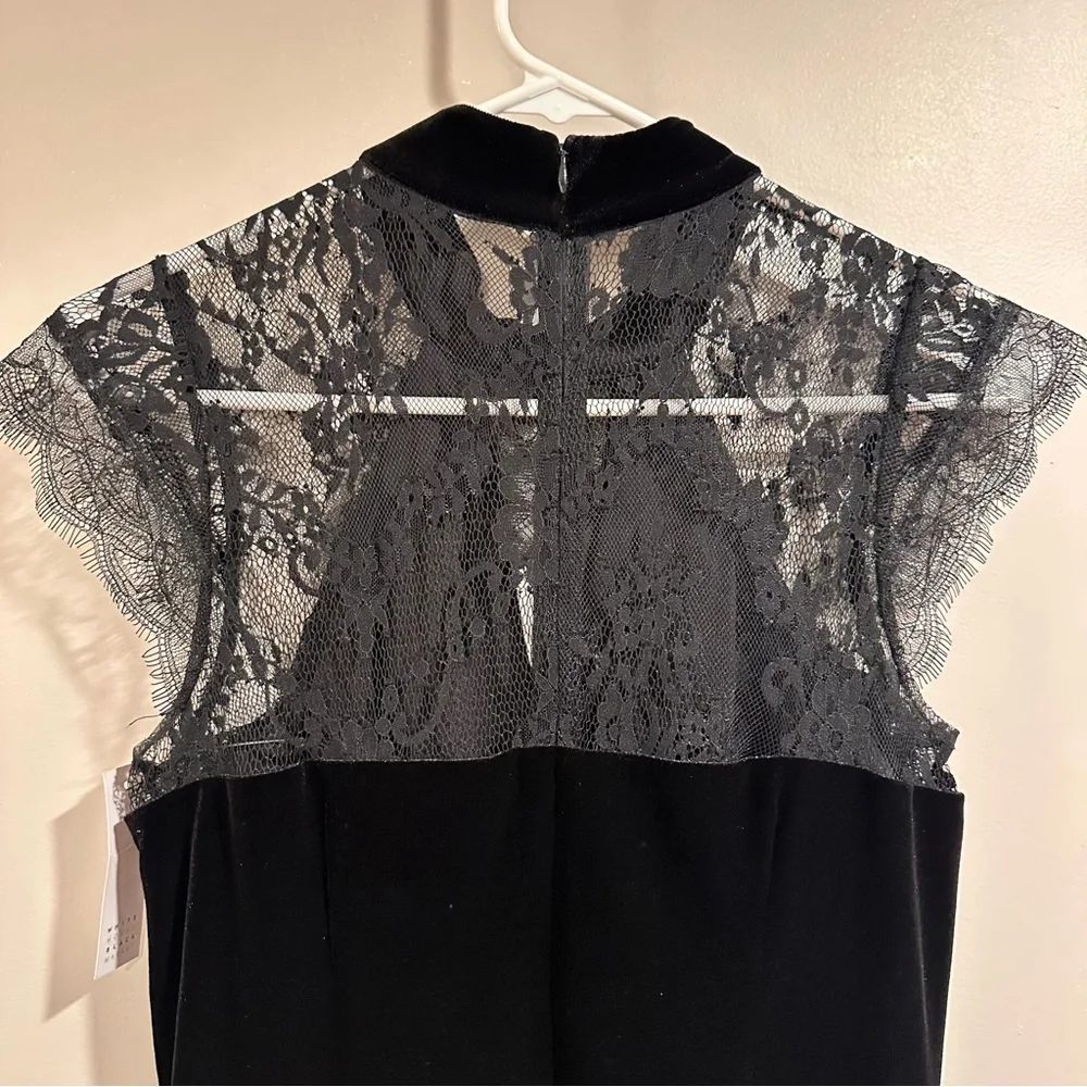 White House Black Market Black Velvet & Lace Veiling Evening Shift Dress Size 2